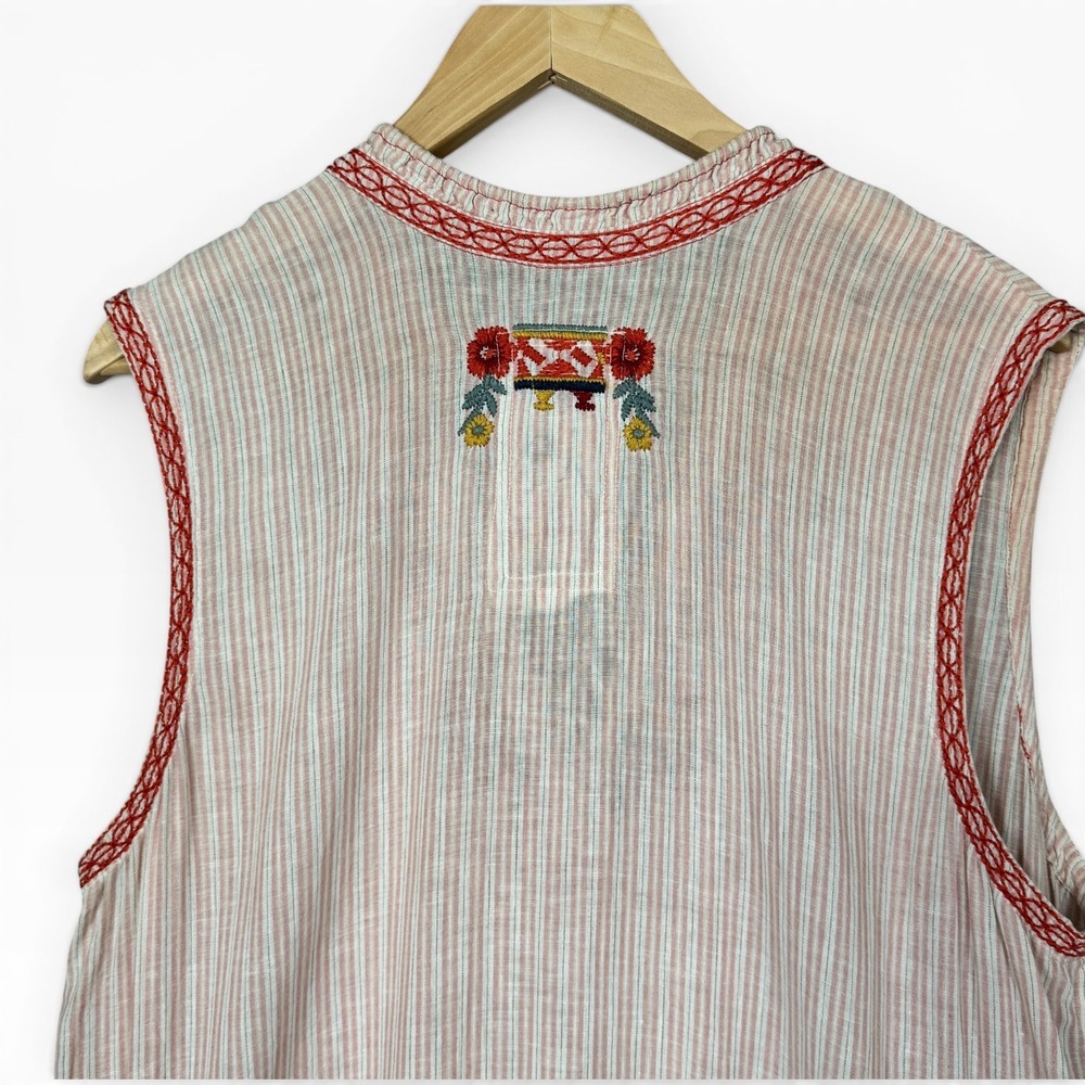 Johnny Was Pete & Greta Dress Large Pink Embroidered Striped Linen Cotton FLAW - Picture 9 of 9